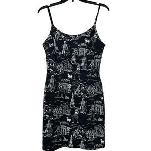 Vintage Y2K LULY K NYC Paris Print Bodycon Mini Dress Black White L Euro Indie
